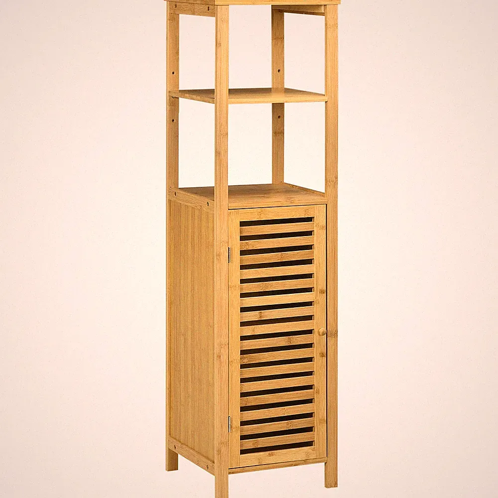 Badezimmerschrank, Badschrank aus Bambus, Badezimmermöbel mit Schrank Naturholz