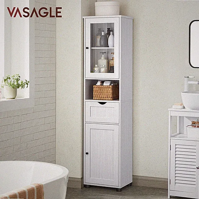 Badezimmerschrank Badschrank Hochschrank offenes Fach Glastür Badmöbel BBK163T44