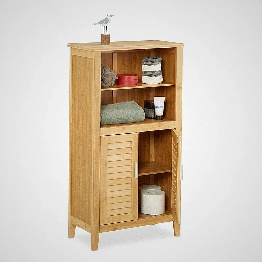 Badezimmerschrank bambus Badkommode Telefontisch Bambusregal 2 Fächer 8,6 kg