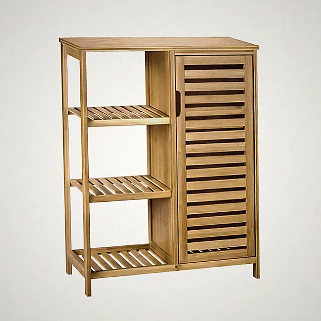 Badezimmerschrank Bambus Badregal mit 3 Ablagen 1 Schranktür 87x66x33cm