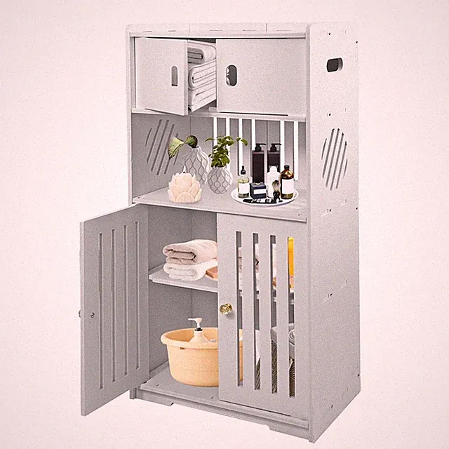 Badezimmerschrank, freistehend, 4-stufig, mit Handtuchhalter