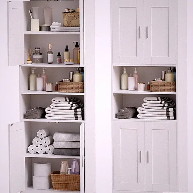 Badezimmerschrank Hoch Badschrank Weiß 170cm Stauraum /br Regale Türen Badezi...