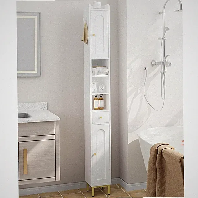 Badezimmerschrank Hochschrank Badschrank Weiß modern verstellbar Türen
