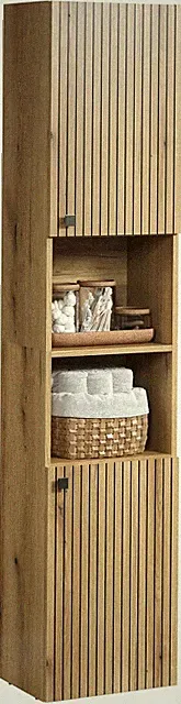 Badezimmerschrank Hochschrank Eiche Rillenoptik 2 Einlegeböden 4