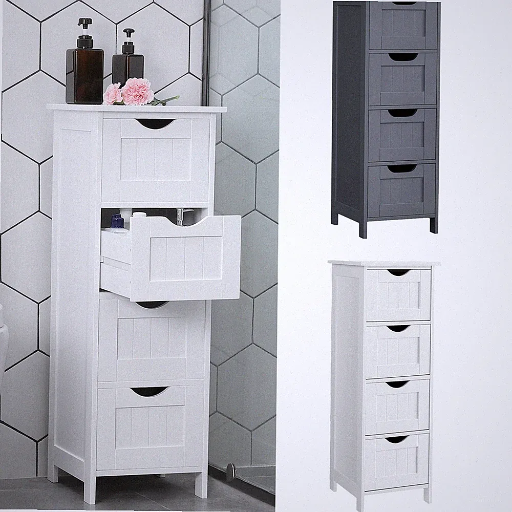 Badezimmerschrank Kommode Badschrank schmaler aus Holz mit 4 Schubladen VASAGLE