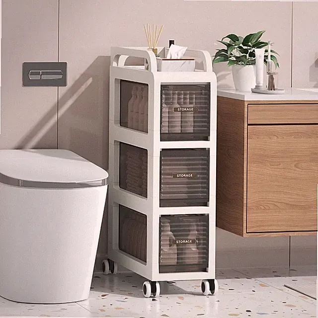 Badezimmerschrank Rollen Kunststoff Badregal Schubladen Organizer Feuchtigkei...