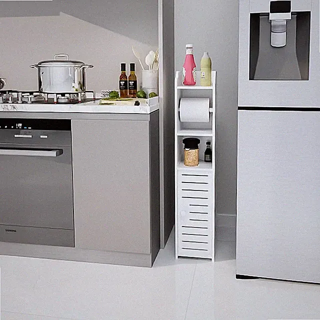 Badezimmerschrank, vertikaler Aufbewahrungsschrank, feuchtigkeitsbeständig, weiß