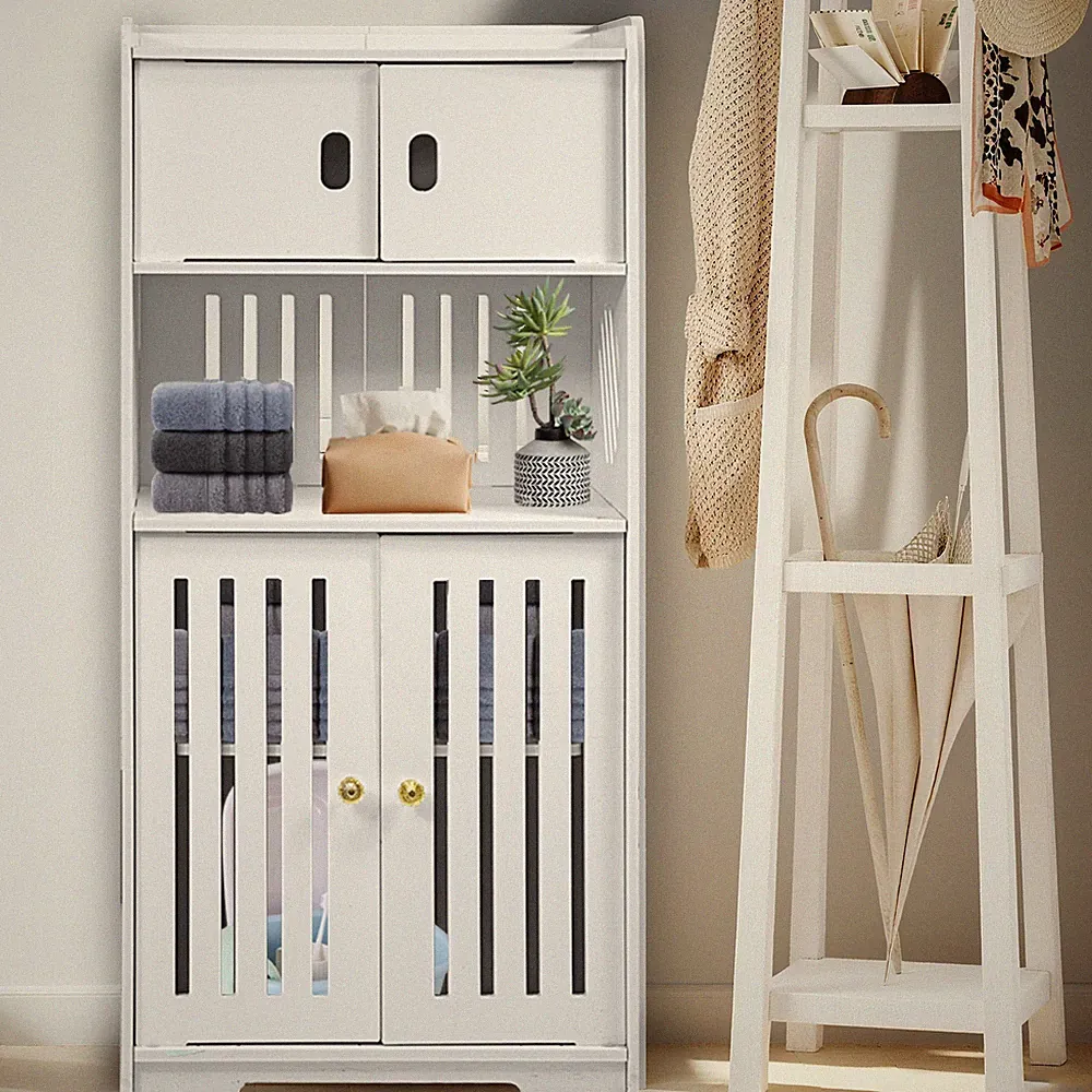 Badezimmerschrank Weiß Hochglanz Für Badezimmer & Küche,Badkommode mit 4 Türen