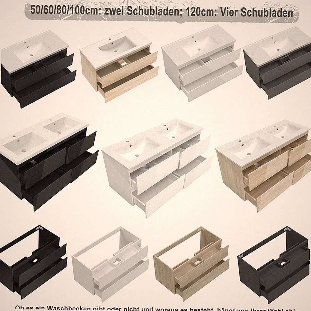 Badmöbel 50 60 80 100 120cm Waschtisch mit/ohne Unterschrank Badezimmermöbel UV