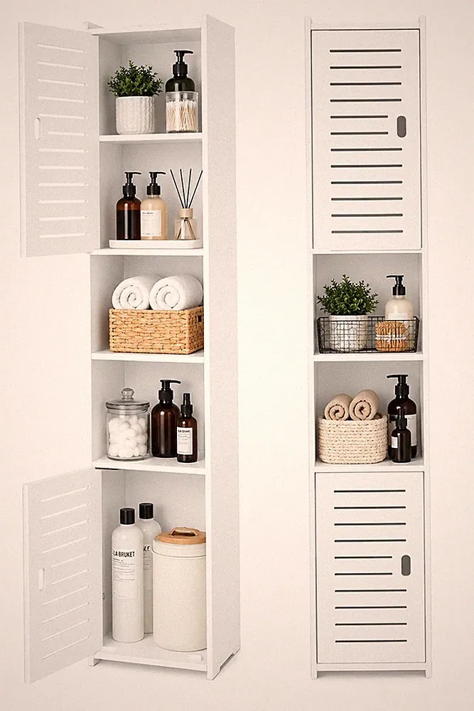 Badmöbel Hochschrank Schmal Badezimmer Regal Aufbewahrungsschrank 118 cm Weiß