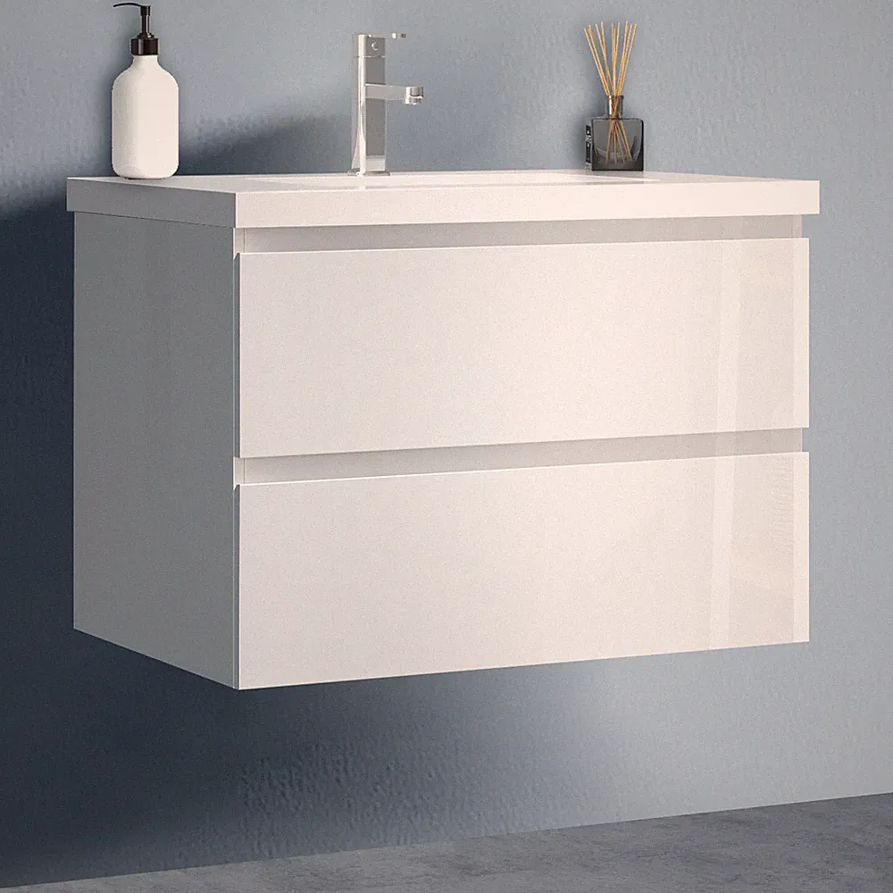 Badmöbel Set 2tlg. Waschtisch mit Unterschrank 50-80cm Weiß,Becken mit Unterbau