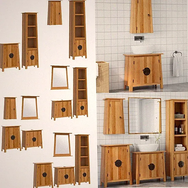 Badmöbel Set Badschrank Badezimmerschrank Badezimmermöbel Massivholz BE