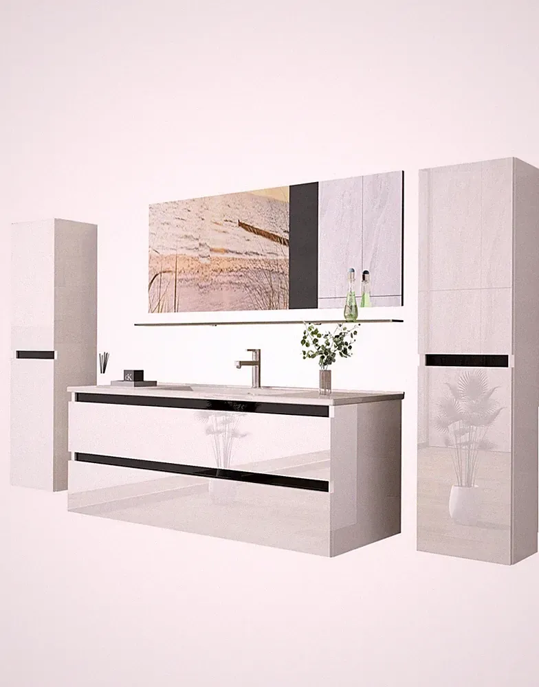 Badmöbel set Hochglanz 6 Tlg Weiß Soft Close Badezimmer Möbel badmöbel 60 cm Bad