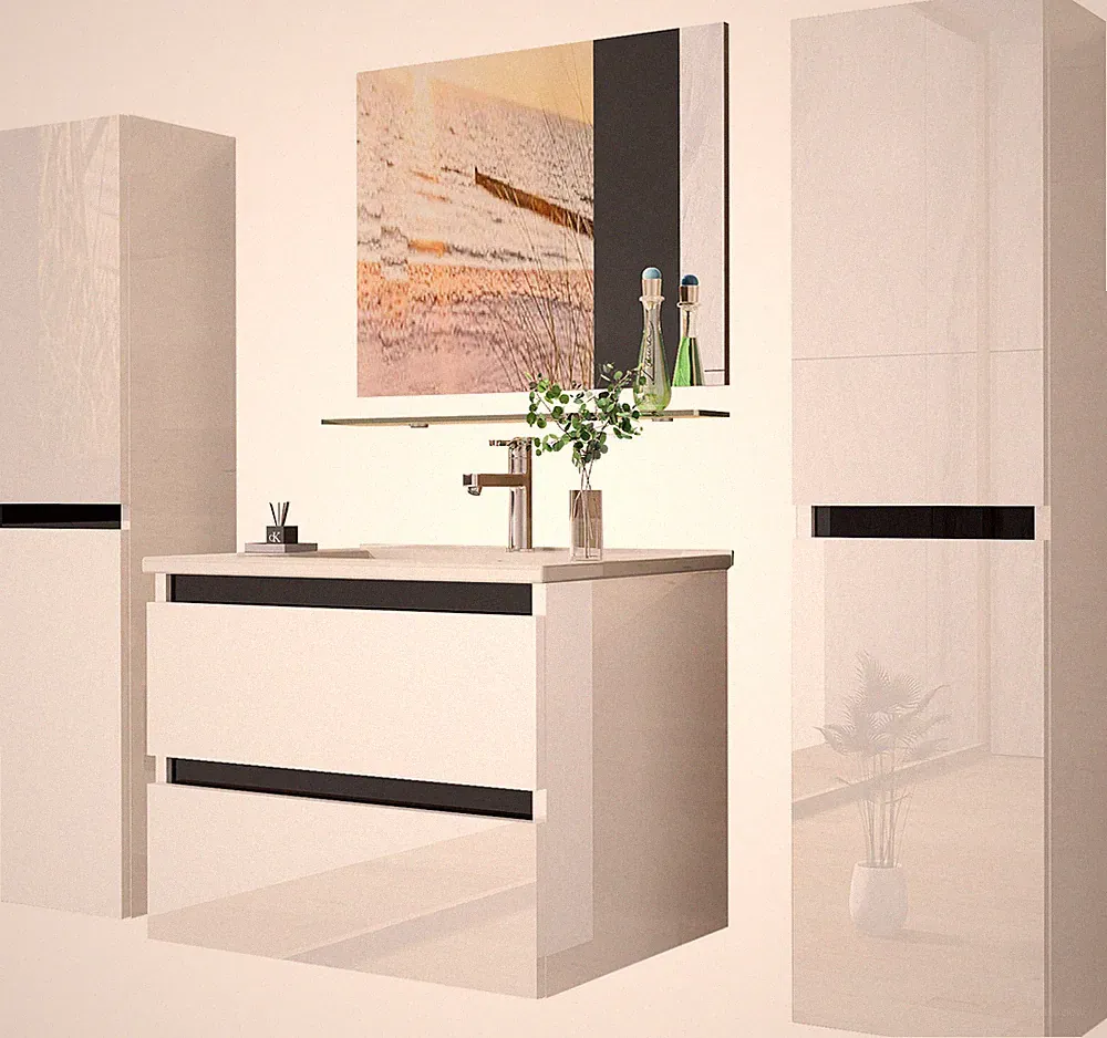 Badmöbel set Hochglanz 6 Tlg Weiß Soft Close Badezimmer Möbel badmöbel 60 cm Bad