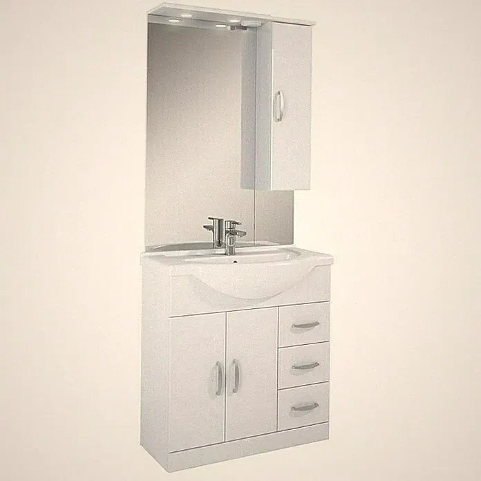Badmöbel-Set Inka LED 85 cm Weiß, Bad Möbel, Badezimmermöbel, Gäste WC