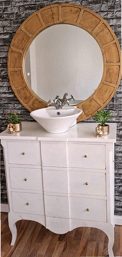 BADMÖBEL-Set KOMMODE Spiegel WASSCHTISCH Holz Weiss-GOLDTON BAROCK-Stil