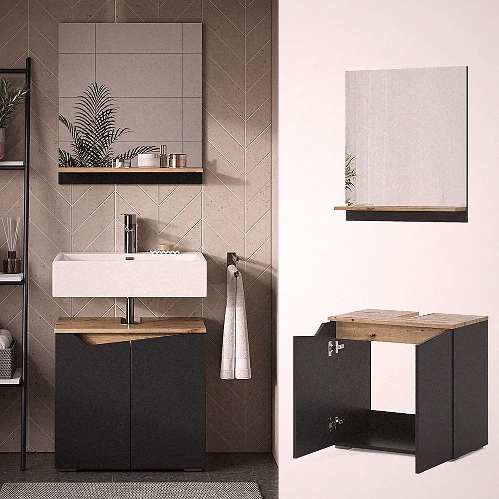 Badmöbel-Set Marelle Anthrazit Eiche 2 Teile Vicco