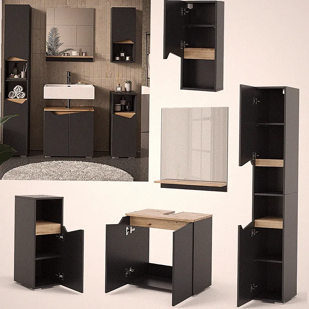 Badmöbel-Set Marelle Anthrazit Eiche 5 Teile Vicco