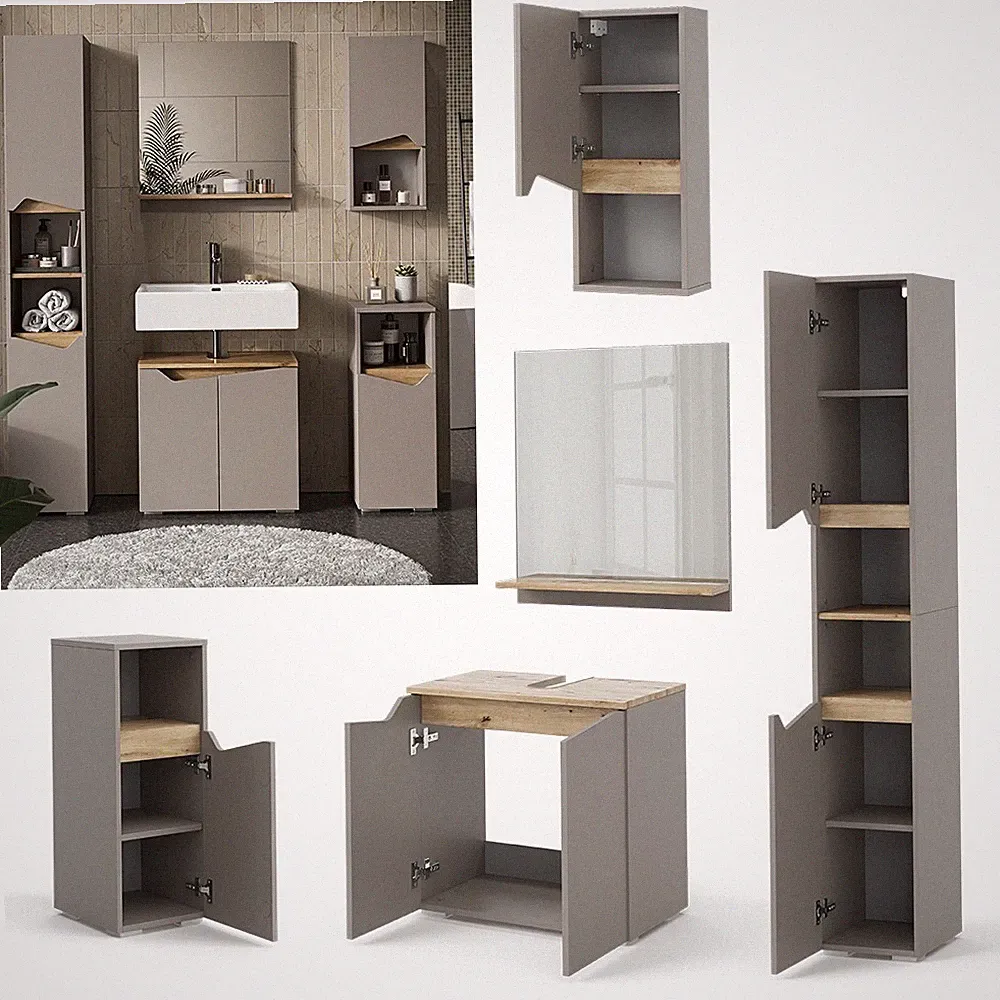 Badmöbel-Set Marelle Greige Eiche 5 Teile Vicco