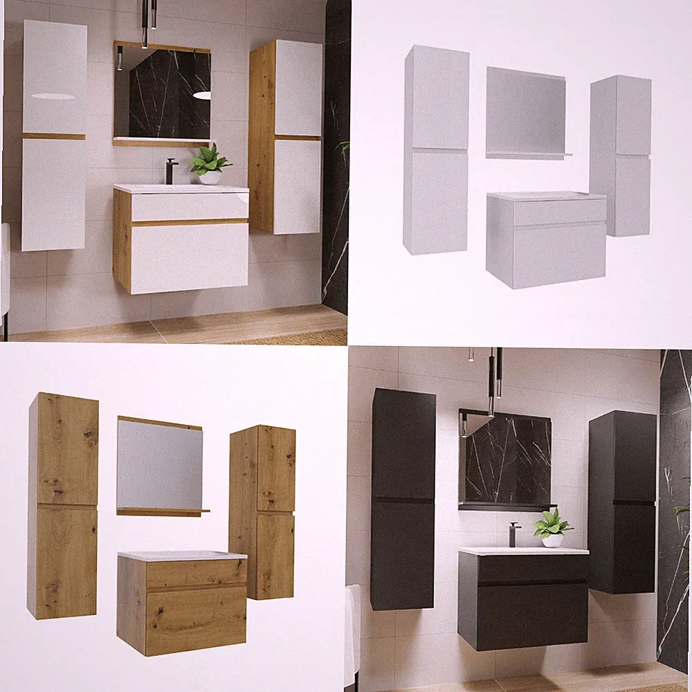 ‖ Badmöbel set Stella - WBU mit Waschbecken ‖ Hochschrank ‖ Spiegel mit Ablage ‖