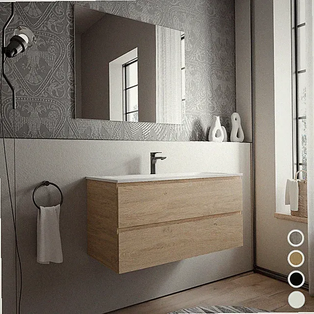 Badmöbel Set Unterschrank montiert 100cm Waschbecken Mineralguss AVA CREAM