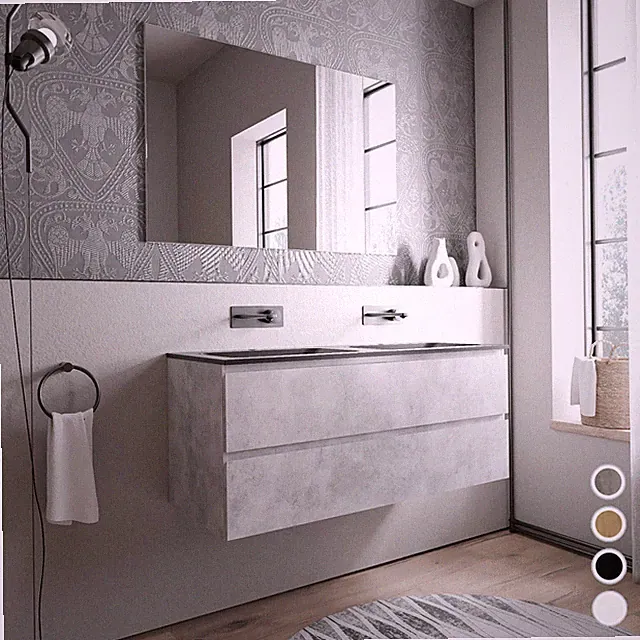 Badmöbel Set Unterschrank montiert 120cm Waschbecken Mineralguss AVA CREAM