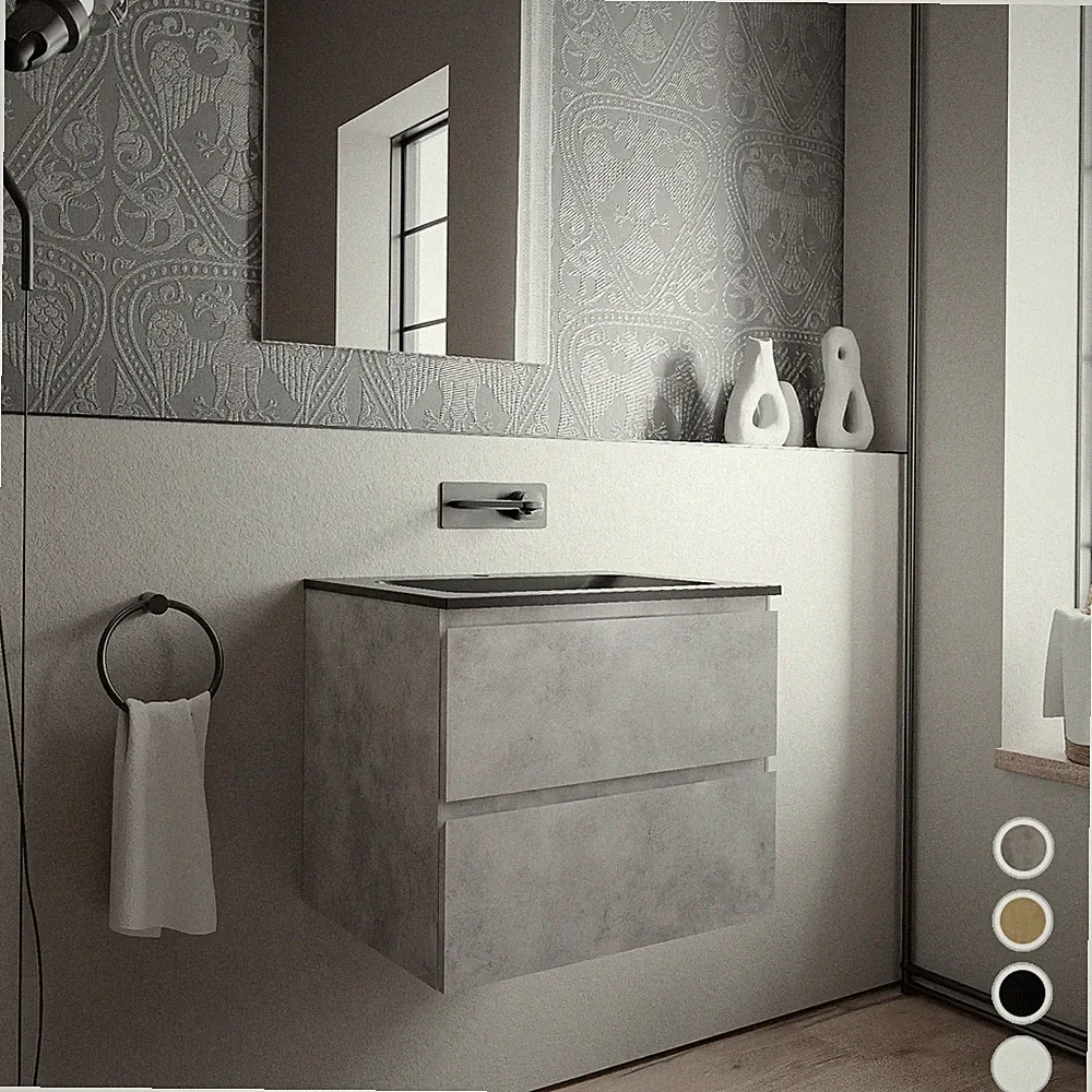 Badmöbel Set Unterschrank montiert 60cm Waschbecken Mineralguss AVA BRUXELLES