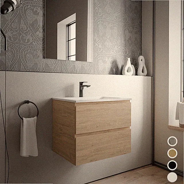 Badmöbel Set Unterschrank montiert 60cm Waschbecken Mineralguss AVA CREAM