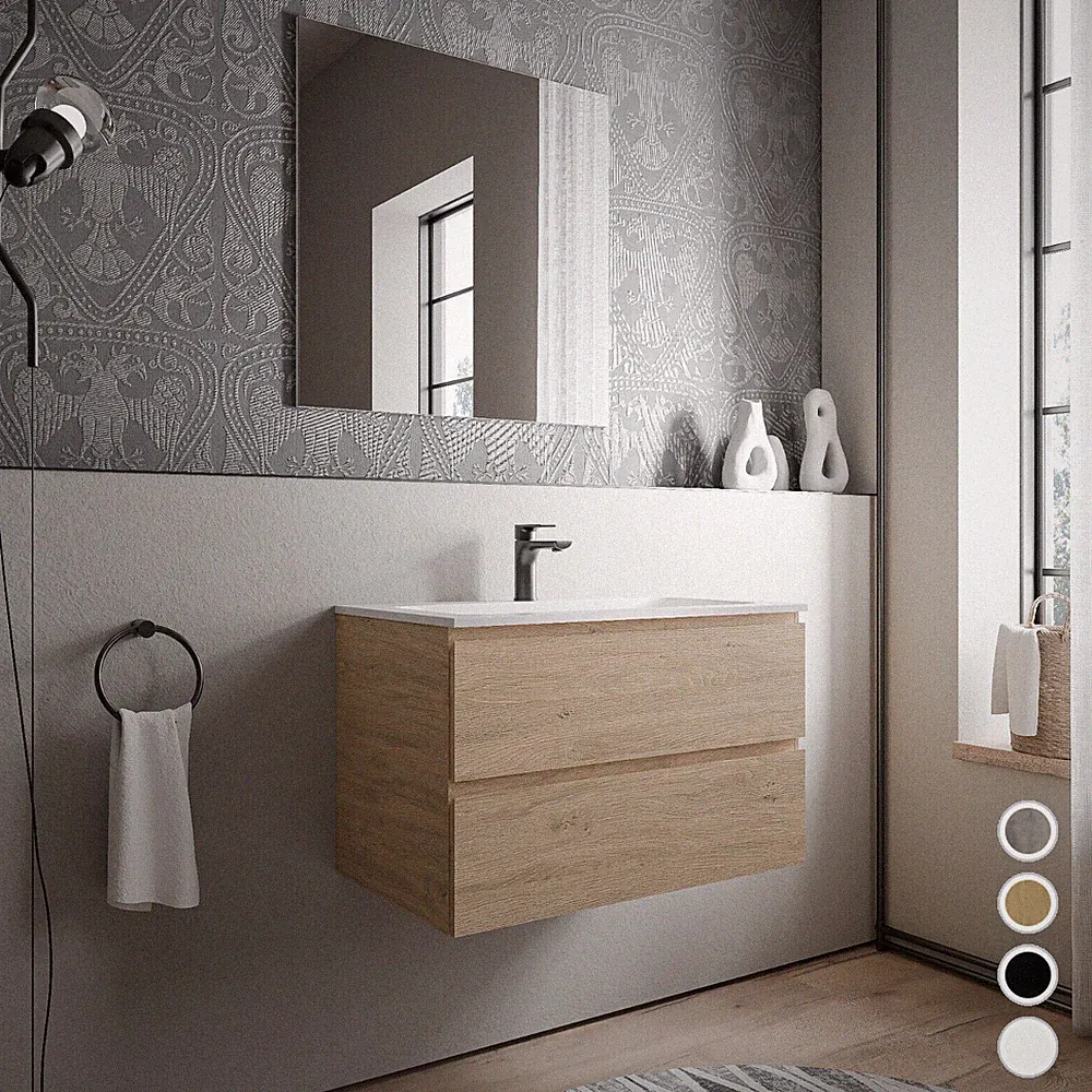 Badmöbel Set Unterschrank montiert 80cm Waschbecken Mineralguss AVA BRUXELLES