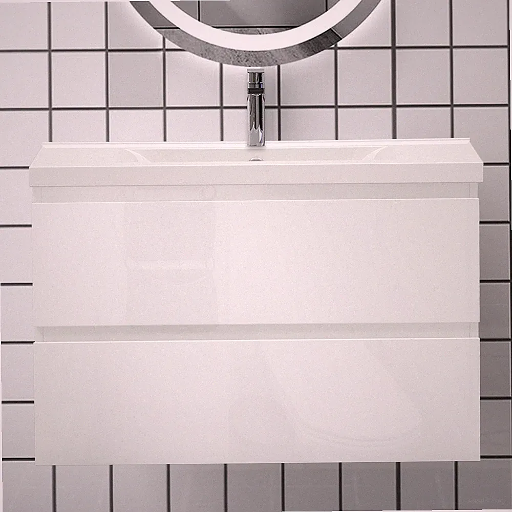 Badmöbel Set Waschtisch mit Unterschrank Hochglanz Weiß Breite 50∨60∨80∨100cm