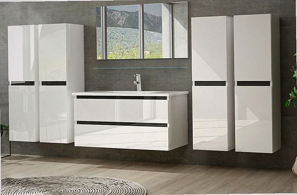 Badmöbel Set Weiss Hochglanz Badezimmermöbel 60 cm bis 8tlg Bad Möbel Badezimmer