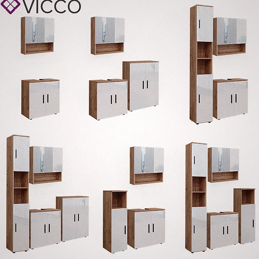 Badmöbelset Irma Eiche Weiß Hochglanz modern Badezimmerschrank Badschrank Vicco