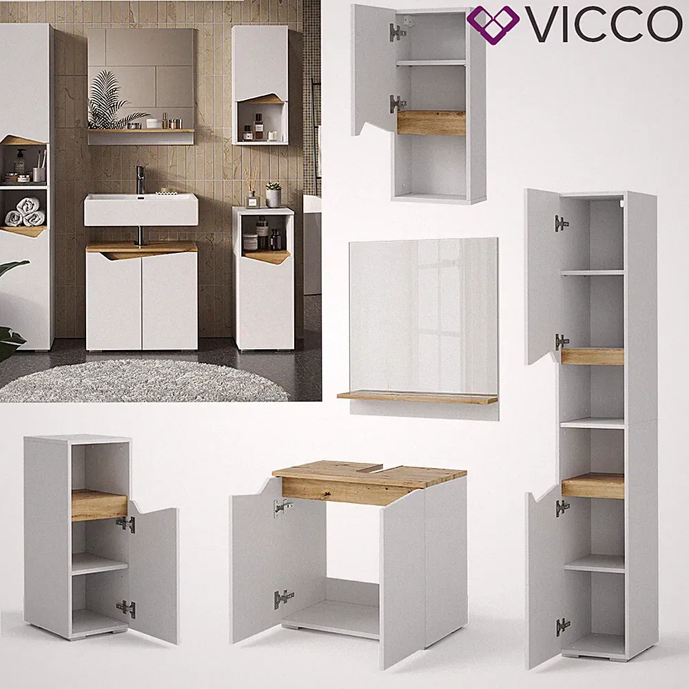 Badmöbelset Marelle modern Weiß-Artisan Badezimmer Spiegelschrank Vicco