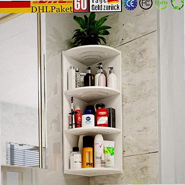 Badregal Badezimmer Eckregal Wandregal Regal PVC Aufbewahrung 3 Böden 65×20×20cm
