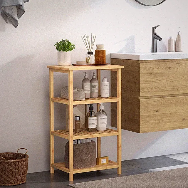 Badregal Bambus Regal Aufbewahrung 4 Ebenen Wohnzimmer Schlafzimmer 40x30cm
