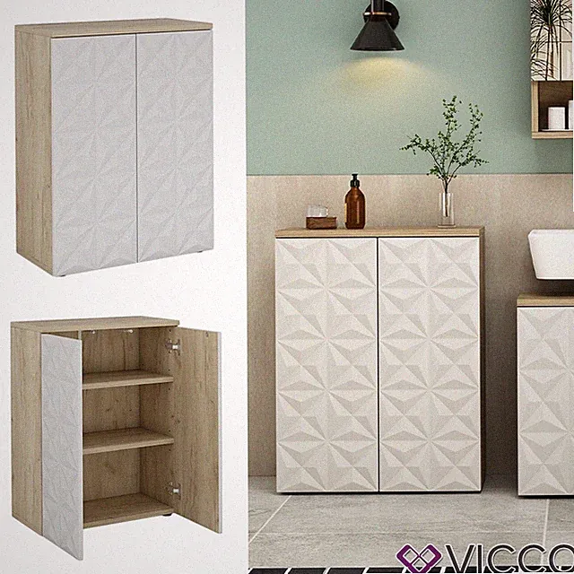 Badschrank Badezimmerkommode Badezimmermöbel Edge Eiche Weiß modern 60x80 Vicco