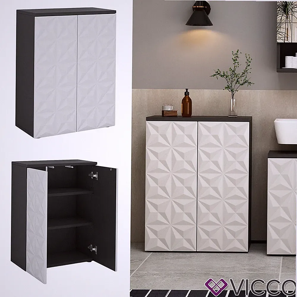 Badschrank Badezimmerkommode Badezimmermöbel Edge Schwarz Weiß modern Vicco