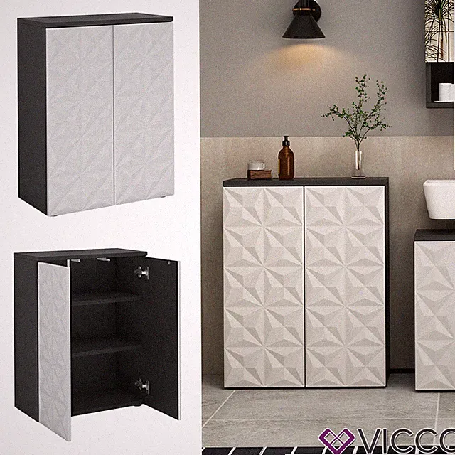 Badschrank Badezimmerkommode Badezimmermöbel Schwarz Weiß modern 60x80 cm Vicco