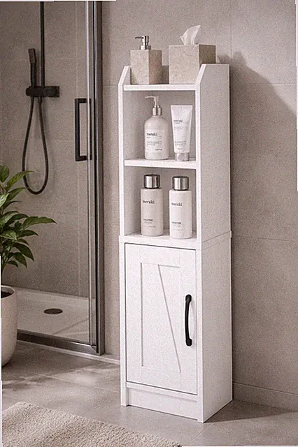 Badschrank Badezimmerschrank Badregal Badezimmerregal Badmöbel Schmal Weiß