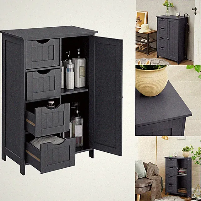 Badschrank Badezimmerschrank Beistellschrank Hochschrank mit 4Schubladen LHC41GY
