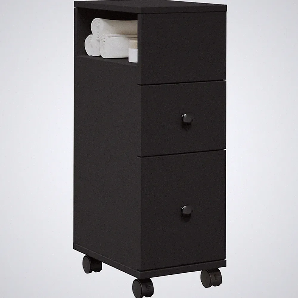 vidaxl badschrank schmal mit rollen schwarz holzwerkstoff