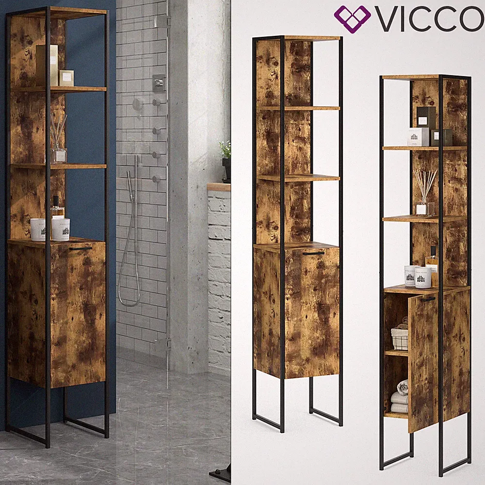 Badschrank Fyrk Vintage Badezimmerschrank Hochschrank Badregal 5 Fächer Vicco