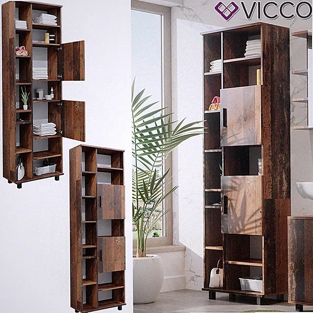 Badschrank Hochschrank Badezimmermöbel Badkommode Schrank Ilias oldstyle Vicco