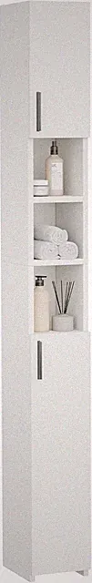 Badschrank Schmal 2 Türen Weiß Hochschrank Freistehend Regal Bad Küche