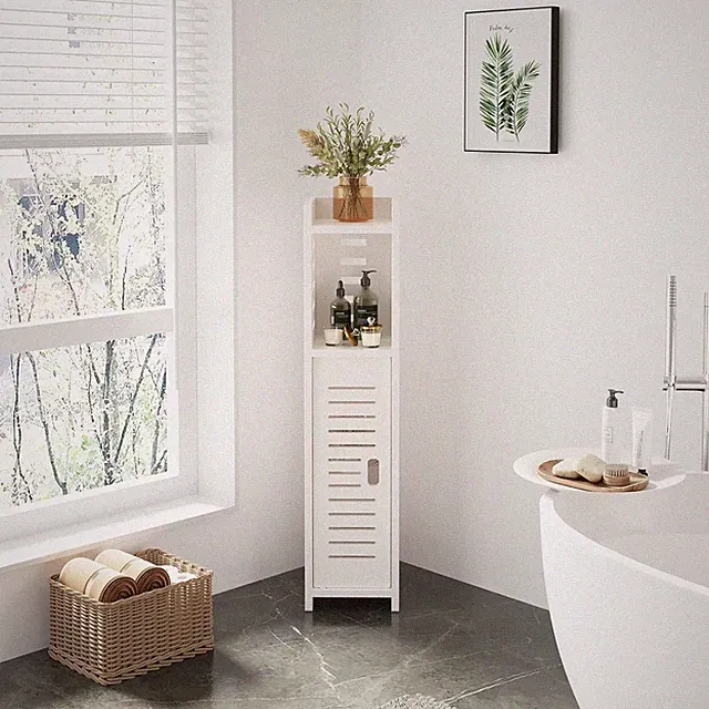 Badschrank Schmal 80x18x20cm Weiß Holz-Kunststoff 3 Regale Feuchtigkeitbeständig