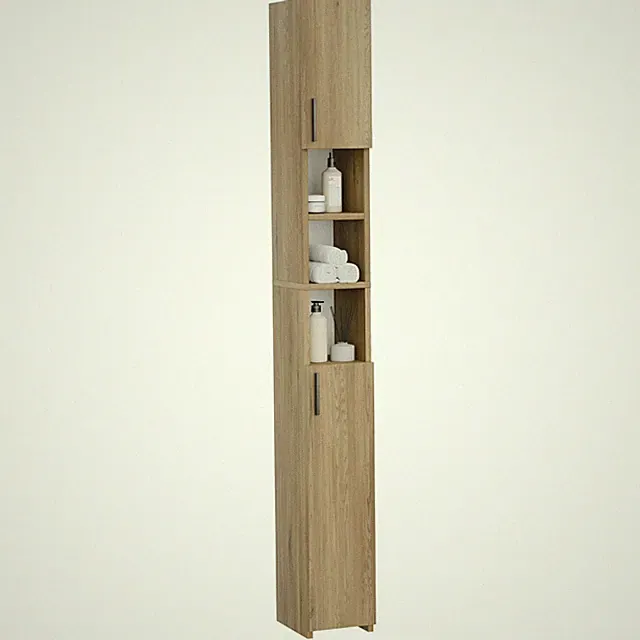 Badschrank Schmal, Badezimmerschrank, 2 Türen, Eiche