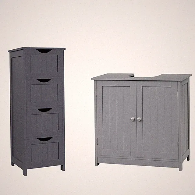 Badschrank Unterschrank Badkommode Standschrank Hochschrank Badezimmermöbel Grau