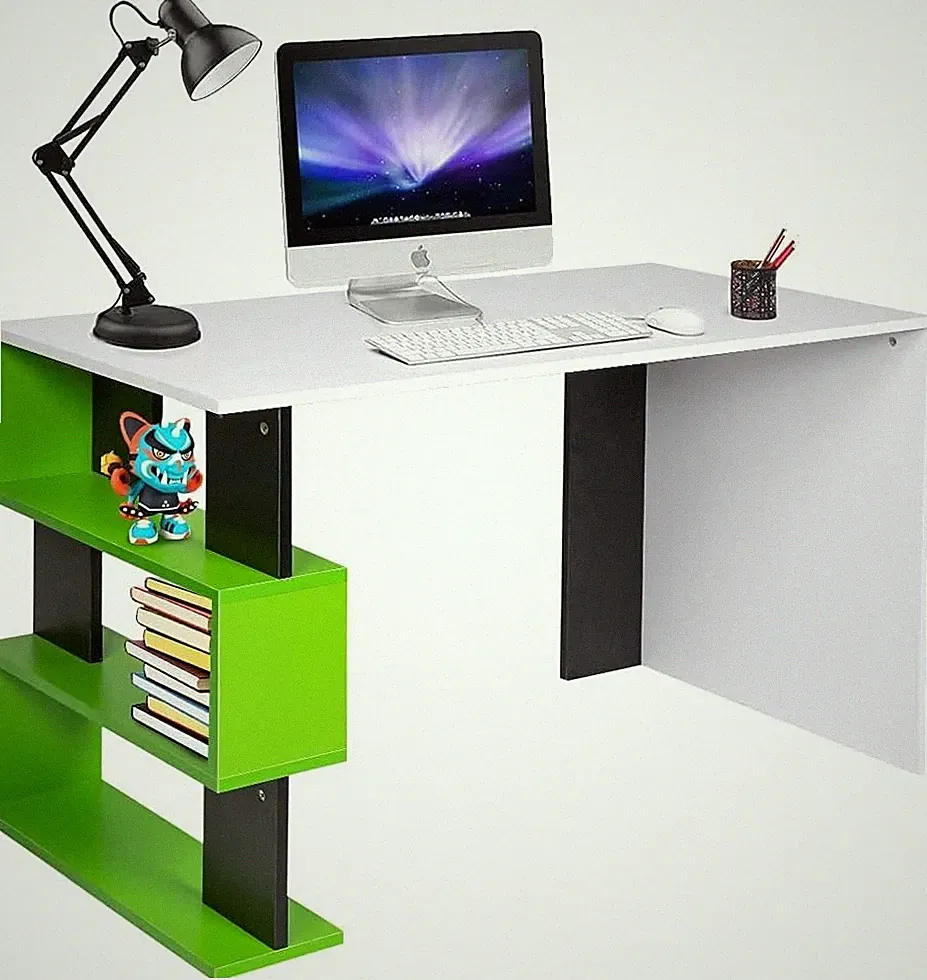 BAKAJI grünem Gaming Schreibtisch Bücherregal 3 Etagen Tisch PC Computer Holz
