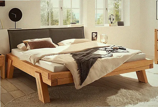 Balkenbett Bett 160x200cm Kiefer massiv eichefarbig honig gebeizt BE-0880