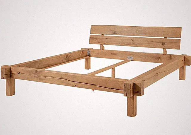 Balkenbett Wildeiche Massivholz natur 200x200 Holz Eiche rustikal massiv modern